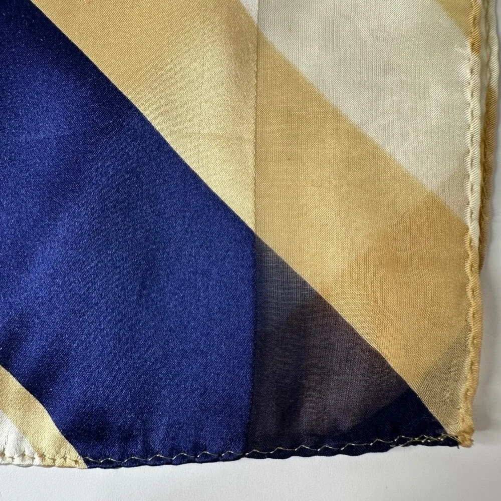 Vtg Talbots 100% Silk Long Scarf Navy Blue Gold Striped Japan Semi Sheer READ